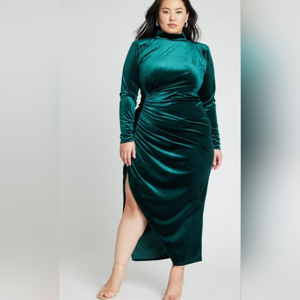 Eloquii Mock Neck Green Velvet Women Size 14  Dress